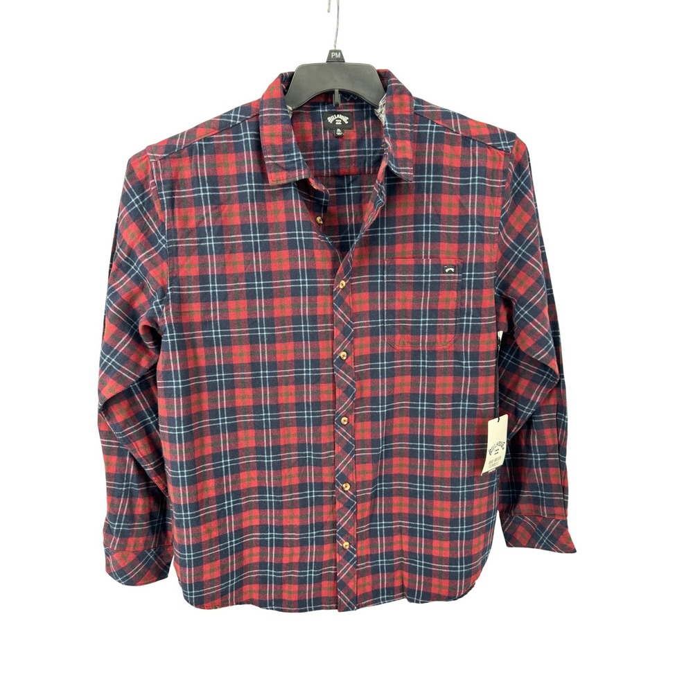 Billabong Coastline Wave Washed Flannel‎ Shirt Mens XL Stretch Red Navy Stretch